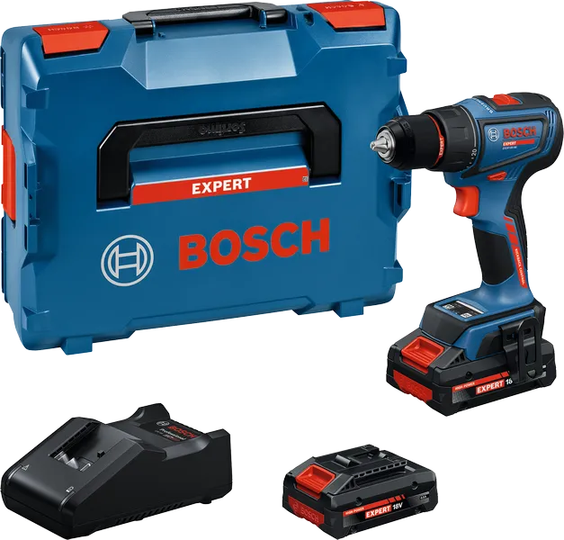 Bosch EXSR18V-90 akku-boremaskinesæt med batterier.